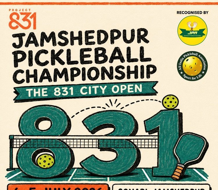 Poster for the 831 City Open, the Jamshedpur Pickleball Championship, 4 and 5 July 2026 in Sonari, with a ₹30,000+ prize pool.